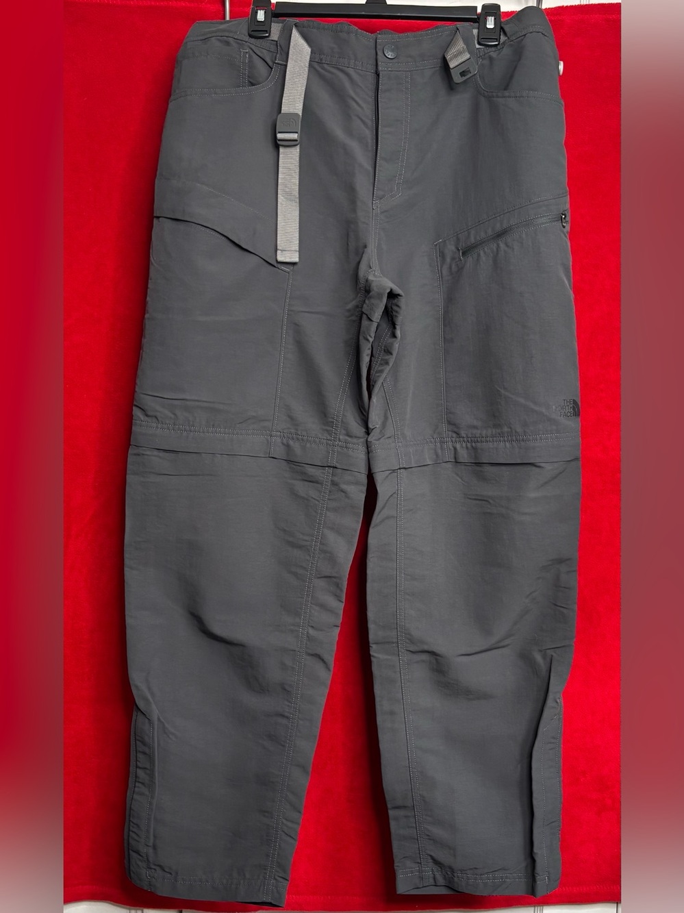 The North Face Paramount Peak Convertible Pants Cargo Gray Silver Belt Large